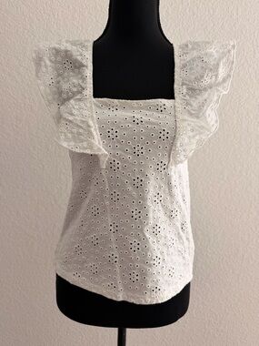 ZARA White Eyelet Ruffle Sleeve Blouse 100% Cotton | Cottagecore Top